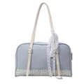 Bolso de hombro de PU azul claro con ribete floral y encaje blanco para mujer primavera 2024 - Azul