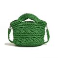 Grass green handmade crochet knit crossbody bag with thick woven texture and silver hardware - Green