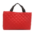 Bolso tote rojo de cuero PU acolchado con diseño de diamantes y asas de tela negra - Rojo