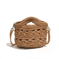 Earthy brown woven knit handbag with detachable crossbody shoulder strap and hollow texture - Khaki