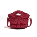 Deep red hand-woven knit crossbody bag with chunky rope texture and shoulder strap - Rose Red