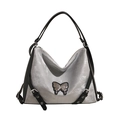 Metallic silver PU tote bag with butterfly ornament and black adjustable straps - Silver