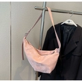Pink crescent hobo bag in washed canvas material with adjustable shoulder strap - Pink Without Pendant
