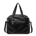 Borsa messenger nera stile britannico con trama litchi e dettagli metallici argentati - Nero