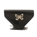 Fashionable black triangle mini crossbody bag with silver butterfly buckle and chain - Black
