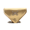 Golden triangle crossbody bag with metallic finish and silver butterfly buckle detail - Gold