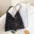 Sac fourre-tout à paillettes étincelantes noir et blanc avec finition holographique et cuir - Noir
