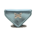 Light blue metallic triangle handbag with butterfly clasp and silver chain strap - Blue