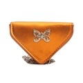 Sac bandoulière triangulaire orange métallisé avec fermoir papillon argenté élégant - Orange