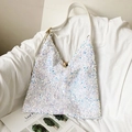 Sac fourre-tout à paillettes blanches irisées avec une élégante bandoulière en cuir - Blanc