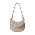 Chic beige PU leather woven shoulder bag with minimalist saddle shape and gold ring - Khaki