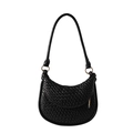 Classic black woven PU leather hobo shoulder bag with elegant gold metal hardware - Black