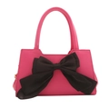Borsa a tracolla alla moda in pelle PU rosa con un grande fiocco decorativo in tessuto nero - rosa acceso