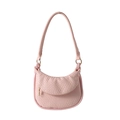 Light pink PU leather woven shoulder bag with a half-moon silhouette and gold hardware - Pink