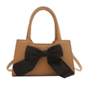 Borsa tote minimalista color cammello con grande fiocco nero e tracolla regolabile per donna - Marrone