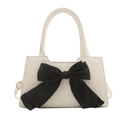 Borsa a tracolla bianca in PU con grande fiocco nero e tracolla regolabile - Bianco