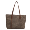 Bolso tote vintage de lona marrón oscuro con asas largas de cuero para mujer - Marrón