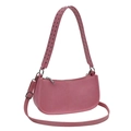 Pink PU leather half-moon bag with metallic rivet shoulder strap and long crossbody strap - Pink