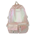 Irisierender pinker Laser-PU-Rucksack für Damen mit stilvollem holografischem Glanz und Taschen - Rosa