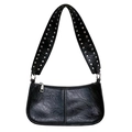 Fashionable black baguette bag with silver studs on the shoulder strap and smooth finish - Black