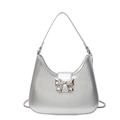 Chic metallic silver bow handbag with chain strap for versatile shoulder and crossbody wear - Silver Large