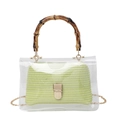 Fashionable transparent PVC handbag with bamboo handle and green woven inner bag - Green