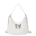 Chic cream white crossbody bag with silver metallic bow and chain strap detail - White Large