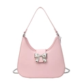 Pink hobo handbag with silver metal bow and detachable chain shoulder strap - Pink Large