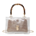 Chic transparent PVC handbag with natural straw insert and classic bamboo handle - Brown