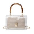 Transparent PVC crossbody bag with bamboo handle and beige woven inner pouch - Off White