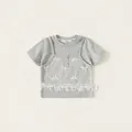 Camiseta gris de manga corta para niña con encaje blanco y bordado de lazos - 80 / Gris Vigoré