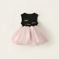 Mädchen Sommerkleid in Schwarz und Rosa mit Tüllrock und Schleifen für festliche Anlässe - 80 / Schwarz