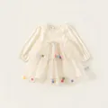 Abito in rete a maniche lunghe bianco crema per bambine con palline colorate - 80 / Bianco Sporco