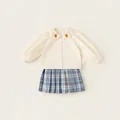 Girl's school style set with carrot embroidered white shirt and plaid pleated skirt - Size 80 / Top And Bottom / Off White