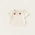 Cream white baby girl T-shirt with lace collar and cherry embroidery variant - 80 / Tops / Beige