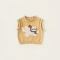 Kids knitted sleeveless vest in warm yellow featuring a cute cartoon cat patch design - 73 / Yellow