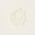Petal shaped baby cotton bib in light beige with coffee brown polka dots and snap button - Polka Dot (PS26004)