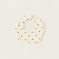 Beige cotton baby bib with brown heart pattern and snap button closure for infants - Heart Print (PS26004)