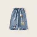 Meisjes jeans met wijde pijpen lichtblauw met geruite bloemenpatches en borduursels - 80 / Bottoms / Licht Denim Blauw