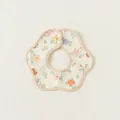 Floral and strawberry print cotton flower-shaped baby bib with orange piped edges - Strawberry Flower Waterproof (PS24019)