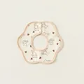 Cream cotton baby bib with brown bear print and scalloped petal edges and snap buttons - Heart Bear Waterproof (PS24019)