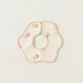 Petal baby bib in cream cotton with cute pink rabbit print and snap closure - Pink Bunny Waterproof (PS24019)