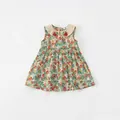 Girl's summer dress with blue floral strawberry print and a cream Peter Pan collar - Green / 80