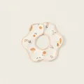 Waterproof petal-shaped cotton baby bib with orange mushroom print and double snaps - Waterproof Mushroom (PS26007)