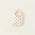 Infant cotton petal bib with brown heart prints and secure snap closure in beige - Heart U-Shaped (PS26006)