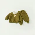 Completo trapuntato due pezzi per bambini in verde oliva con collo alto e fodera in pile - 130 / Giallo zenzero