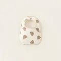 Cotton baby bib with brown bear print on beige waffle fabric for newborns - Bear U-Shaped (PS26006)