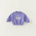Kids purple fleece sweatshirt with letter print and ribbed cuffs for autumn and winter - 80 / Purple