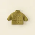 Giacca trapuntata per bambini verde senape con motivo a rombi e tasche grandi - 80 / Verde Senape