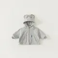 Hellgraue Kinder-Kapuzenjacke mit süßen Bärenohren und Frontreißverschluss - 130 / Grau Winter Stil (Fleece Gefüttert)